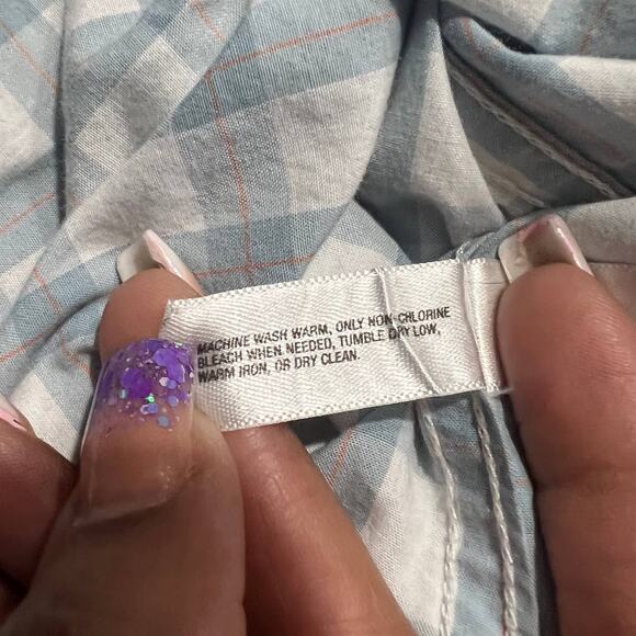 Gap Button Down Shirt Men's Large White Blue Plaid Long Sleeve Collared - Picture 5 of 5